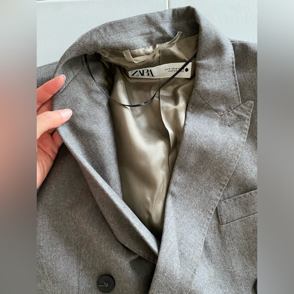 Zara Taupe Gray Double Breasted Wool Blazer Coat ZW Collection NWT - Picture 14 of 16